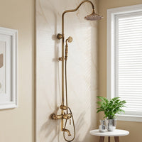 European-Style Antique Carved Shower Set, Brass, Wall-Mounted, Rain Shower