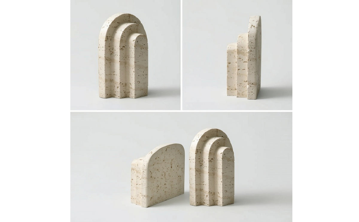 Resin Bookend Decorative Arch Bookend Earthy Elegance Imitation Travertine Book Stopper for Coffee Table