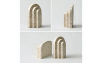 Resin Bookend Decorative Arch Bookend Earthy Elegance Imitation Travertine Book Stopper for Coffee Table