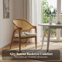 Woven Rear Armchair Retro & Design Cane Rear Armchair Handmade Weaving Brass-Tipped Legs for Business Owners, Adults