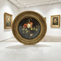 Round Frame with Floral Print Vintage Ornate Wall Frame Decorative for Hallway