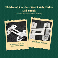 No-Drill Stainless Steel Hasp Latch, Security Door Lock, Easy Installation, Privacy Protection, kid protection, Push/Sliding Door Lock