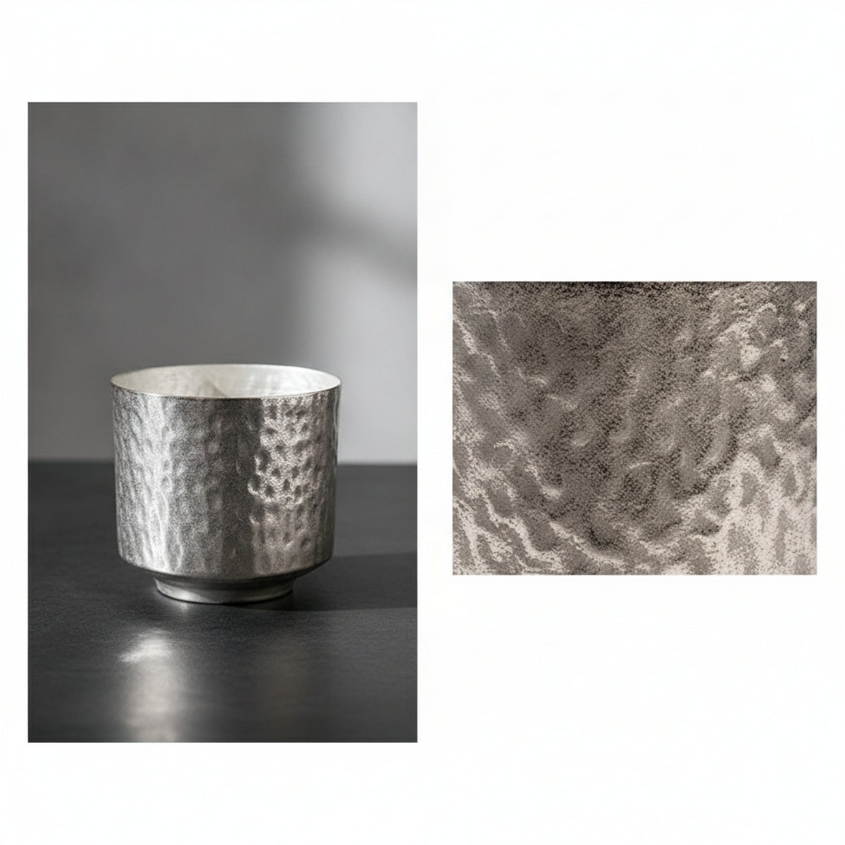Hammered Metal Vase Cylindrical Vase with Hammered Surface Silver Vessel for Minimalist Enthusiasts, Tabletop, Shelf, Entryway Console