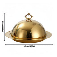 Stainless Steel Serving Platter with Lid High-End Cloche Serving Dome with Tray Multipurpose Cloche Dish Cover for Restaurant