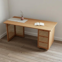 Cane Woven Writing Desk Minimalist Design Wooden Home Office Desk