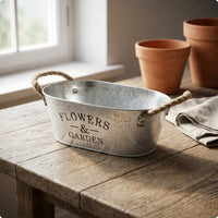 Oval Tabletop Planter Printed Lettering Flower Pot with Handles