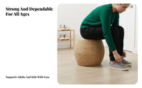 Woven Pouf Multi-Functional Round Rattan Ottoman Boho Footstool for Living Room