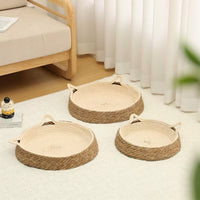 Woven Cat Bed Made of Grass Material, All Season Cat Bed for Indoor Cats, Open Woven Grass Cat Bed, Four Seasons Resting Place