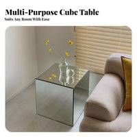 Minimalist Design Mirrored Cube Table Mirror Finish Mirrored Display Furniture Photography Prop Nightstand Modern aesthetic for Photographers, Interior Designers, Photo Studio, Living Room, Small Spaces, Entryway