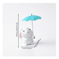Rabbit with Umbrella Miniature Animal Statue Outdoor for Micro-Landscape