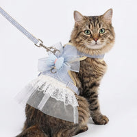 Cat Harness and Leash Set Princess Dress, Cat Walking Harness with Skirt and Bow, Non-Retractable Leash for Outdoor Walking Gear, Pink