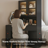 Modern design Triangular Corner Vanity with Lighted Mirror Space-Saving Design Lighted Corner Vanity with Storage Includes Matching Stool Dressing Table for Apartment Dwellers, Women, Young Adults
