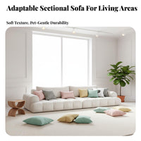 Piano Key Tufted Sofa Soft Cushions Nordic Design Couch Firm-Density Foam Cream Textile Couch for Design Enthusiasts, Apartment Dwellers, Lounge Area