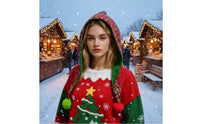 Plaid Christmas Hat with Pom-Poms Soft Christmas Hood-Style Hat Plaid Headwear for Costume Events