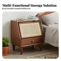Bedside Storage Cabinet Modern Minimalist Design Wicker-Front Cabinet for Study