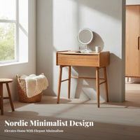Makeup Table with Round Mirror sturdy Wood Vanity Desk Modern Design space-saving for Women