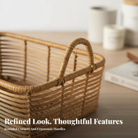 Woven Rectangular Bin with Handles Imitation Rattan Design for Kitchen, Students