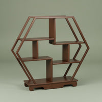 Small Desktop Tea Ware Rack Exposed Design Wooden Curio Shelf Heavy Duty