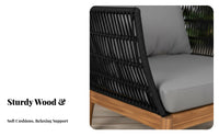 4 Pieces sturdy Wood Frame 4-Piece Woven Rope Sofa Set Minimalist Design Outdoor Furniture Weather-Resistant Conversation Group Plush paddings for Hospitality Industry, Business Owners, Patio, Hotel Terrace, Garden, rearyard