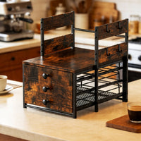 Coffee Bar Shelf with Drawers Industrial Mug Holder Space-Saving