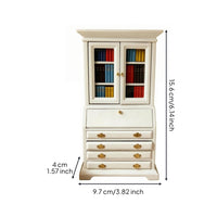 Miniature Bookcase Cabinet White Painted 1:12 Scale Cabinet Double-Door Mini Display Case