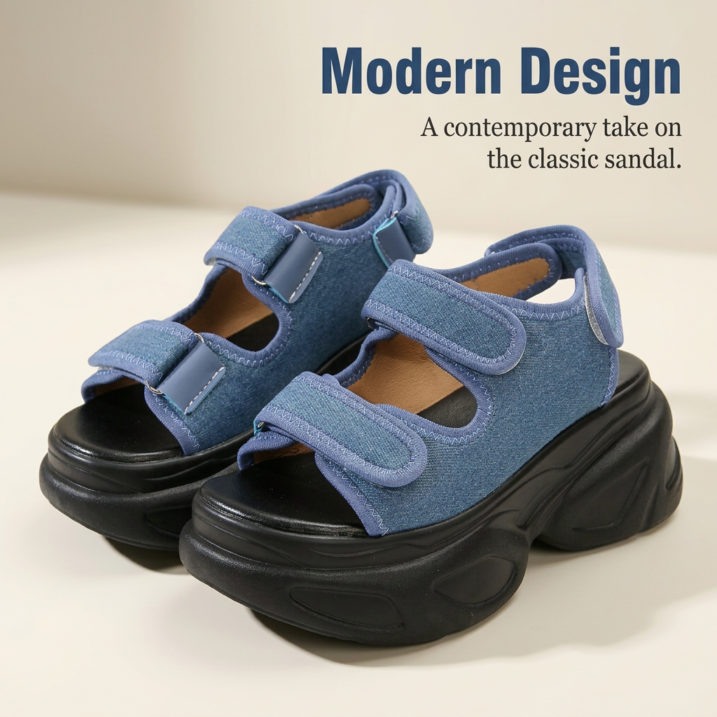 European and American Wedge Sandals for Women, Open Toe Ankle Strap Hook and Loop Sandals, Comfortable Microfiber