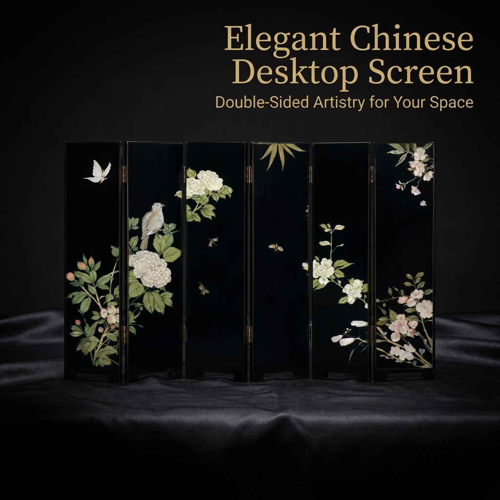 Mini Folding Screen Ornament Wooden, Folding Screen for Desk, Tabletop Divider, Chinese Art Bamboo Folding Screen, Desktop Divider Partition Panel
