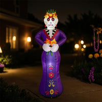 Skeleton with Floral Headwear Outdoor Inflatable Skeletal Woman Halloween Inflatable Skeleton Light Weight for Day of the Dead