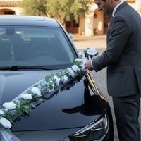 Wedding Car Flower Kit Realistic Faux Flowers V-Shape Car Hood Decoration Bridal Vehicle Floral Decor Easy to Install Paint-Safe