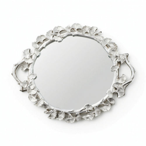 Tray with Ginkgo Border Versatile Mirrored Tray Large for Coffee Table, Wedding