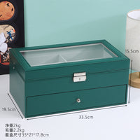 12-Slot Large-Capacity PU Leather Eyeglass Storage Box with Skylight