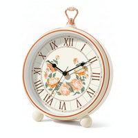 Vintage Analog Clock White Dial Desktop Alarm Clock Carry Handle