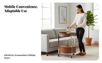 2-Tier Serving Trolley Saddle Leather Finish Rolling Trolley Easy to Move Mobile Design for Entertainers, Bedroom, Kitchen