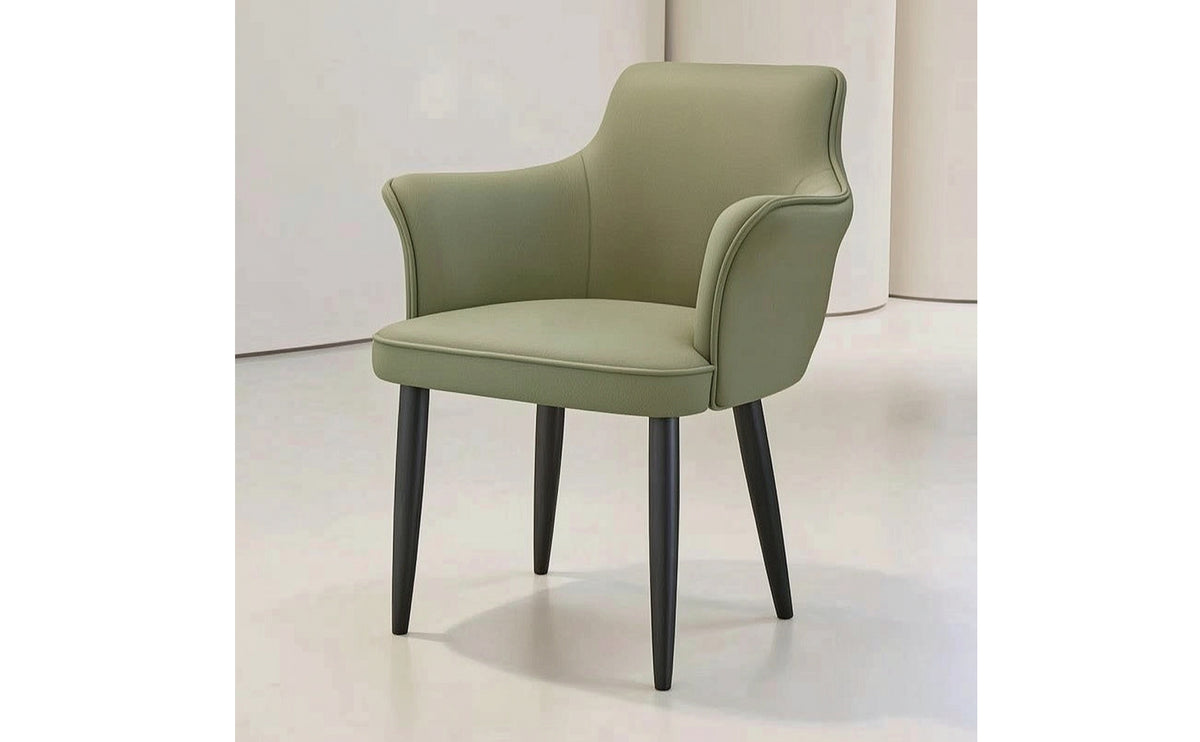 Padded Dining Chair with Armrests Modern Eco Leather Chair Tapered Legs Accent Armchair Comfortable for Home Office, Vanity