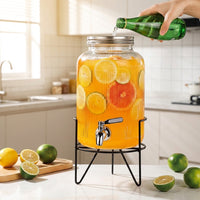 Drink Dispenser with Ribbed PVC Body, Large Capacity for Fruit Tea and Iced Tea Glass Water Option for Home Bar and Parties
