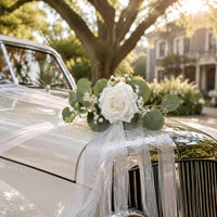 White Floral Car Garland Artificial Flowers White Floral Car Ribbon for Brides