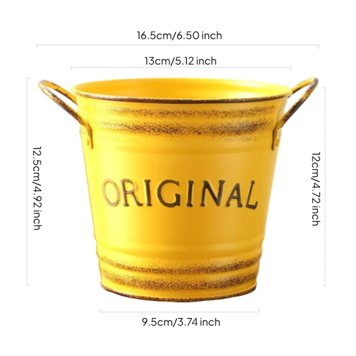 Round Metal Pail Planter Side Handles Vintage Metal Container Rustic Design