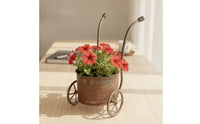 Iron Planter Cart Rustic Metal Planter with Wheels Weathered   with Wheels for Gardeners