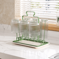 Jade Iron Dish Drainer Rack, 19.2cm Countertop Dish Drying Rack with Drip Tray, Modern 6 Cup Draining Board Rack for Washing Up
