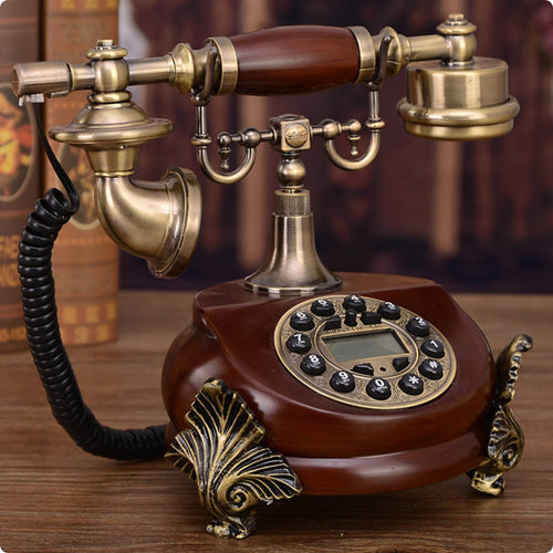 Antique-Style Corded Telephone Coiled Cord Vintage Wired Telephone Plug and Play Decorative Push-Button Phone