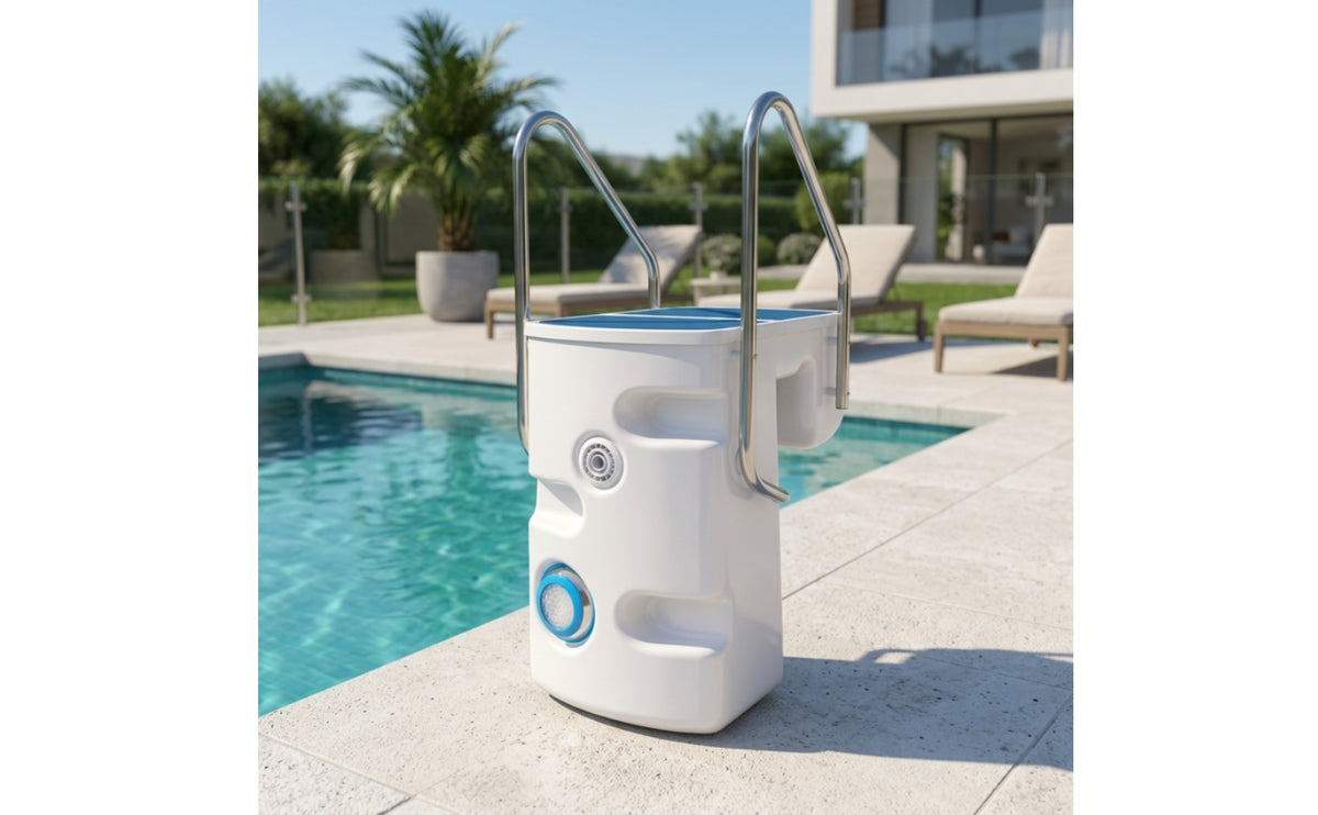 Compact Pool Filtration Unit with Handrails Integrated Wall-Mounted Pool Filter Small Efficient for Swimming Pools