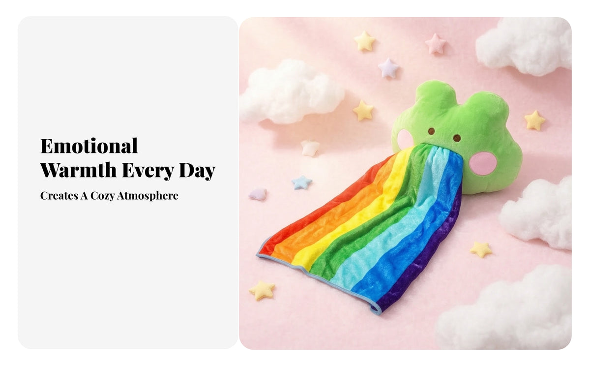 Pink Cheeks Frog Pillow Blanket Set Rainbow Striped Frog Cushiony Pillow Soft Textile Fleece Throw Blanket Cozy