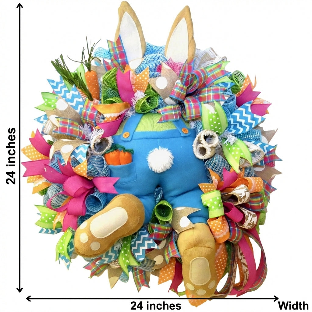 Easter Bunny Wreath Festive Atmosphere Bunny Ribbon Wreath Multi-Layered Ribbons Spring Door Decoration for Homeowners, Porch, Living Room, Fireplace