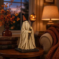 Lighted Vintage Ghost Figurine with Pumpkin for Halloween Decor