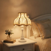 Table Lamp with Beads Pedestal Table Lamp with Fringe Classic Decorative for Bedroom, Vanity