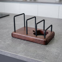 Wooden Cutting Board Stand Multi-functional Vintage Style Dark Brown Holds 3 Pieces With Draining Kitchen Storage