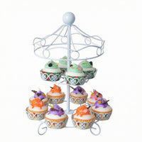 Powder-Coated 12-Cup Cake Stand Iron White Cupcake Stand Openwork Tableware Curled Feet