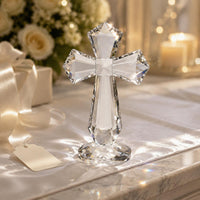 Clear Crystal Cross Ornament Geometric Cut Faceted Crystal Cross Polished