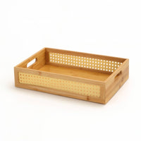 Rattan Side Panel Tray Woven Wooden Storage Tray Open-Top for Dresser
