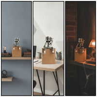 Mechanical Statue Silver Toned Robot Compact Ornament for Office